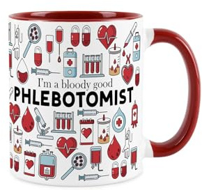 Purely Home Phlebotomist Mug - Humorous Medical Themed Novelty Gifts - Tea/Coffee Hot Drinks Red Ceramic Cup Present