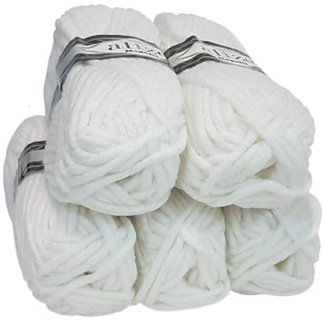 Ilkadim Export Superlana Megafil 5 x 100 gramm Super Dicke Wolle Megafil zum Stricken und Häkeln 500 gramm Paket (Weiss 55)