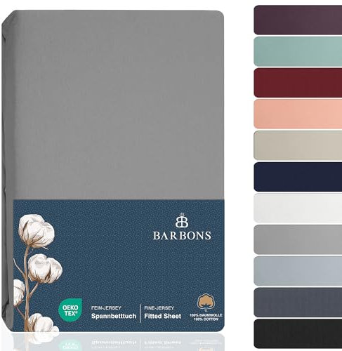 BARBONS Spannbettlaken 160x200cm - Spannbetttuch für Dicke Matratzen bis zu 27 cm 100% Baumwolle Oeko-TEX Zertifiziert Bettlaken Jersey Bettware Bettbezug für Boxspringbett - Hellgrau 160 x 200