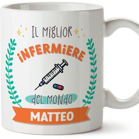 Mugffins Tazza Personalizzata in ceramica per INFERMIERE uomo 11 oz / 350 ml - In italiano - Migliore del mondo - Con disegno - Idea regalo per compleanno, anniversario, natale, laurea