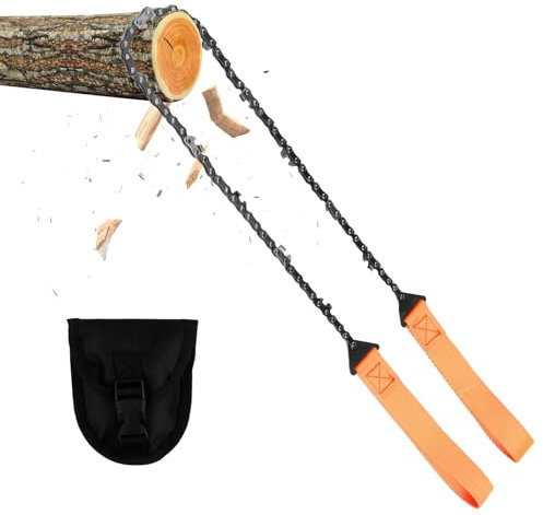 Sega a Catena Manuale con 11 Denti in Acciaio al Carbonio, Inclusa Custodia da Cintura - per Giardinaggio, Campeggio e Attività all'Aperto - Strumento Essenziale per Taglio Veloce e Sicuro