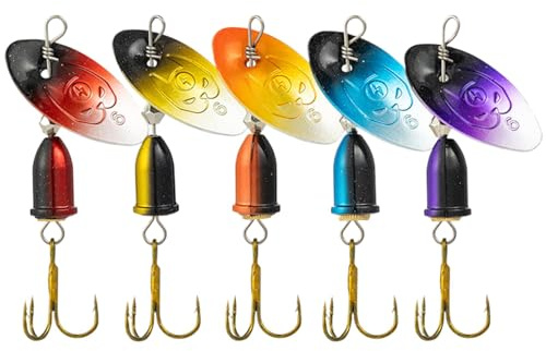 Spinnköder für Bass, Angelköder Spinner Baits | 5 Kunstköder für Angelspinner mit Kupferglocke - Angelköder mit 360-Grad-Drehung Löffelköder, Forellenangeln