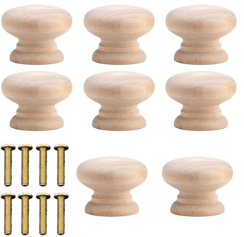 LGYUWER 8 Pcs Round Wooden Drawer with Screws Natural Solid Wood Cupboard Knobs for Chest of Drawers Wooden Door Knobs Cupboards Wood
