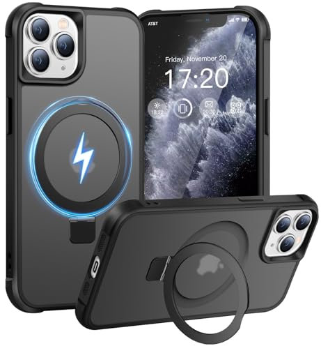 BENTIACC Handyhülle für iPhone 11 Pro Max Hülle, mit Unsichtbarer Magnetisch Ring Ständer, Mil-Grade Drop Shockproof Anti-Scratch Anti-Fingerabdruck Anti-Rutsch Transluzente Matte Case (Schwarz)