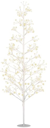 HOMCOM Albero di Natale Artificiale con Rami Pieghevoli e 384 Luci LED Bianche, Albero LED in PP e Acciaio, per Interno ed Esterno, Ø20x180 cm, Bianco