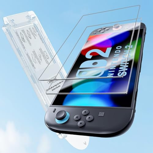 Pozlle 3 en 1 pour Nintendo Switch 2 (2025) verre trempé,2 pièces de film protection de dureté HD 9H + outil d'installation,facile à installer, sans bulles, tactile et résistant aux rayures.