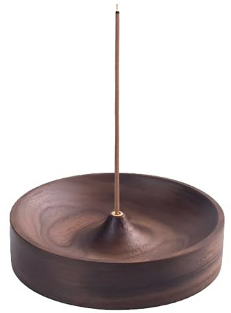cIncense Holder, Black Walnut Incense Stick Holders with Ash Catcher, Aromatic Incense Holders for Sticks, Home Décor, Office, Club, 6 cm Diameter, 2.3 cm Height, 3 mm Incense Hole