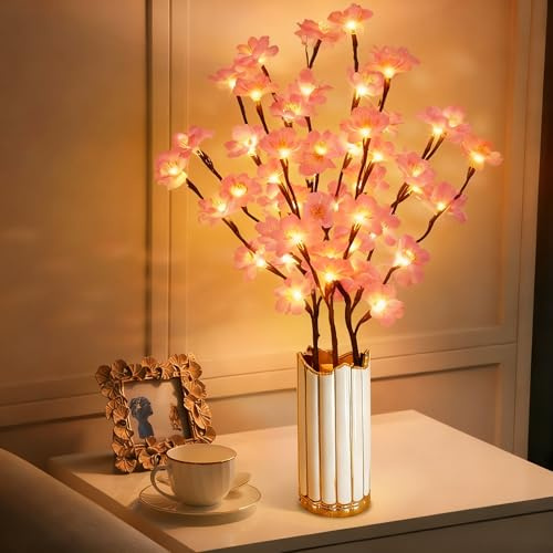 3er Set LED Lichterzweige, 73CM Kirschblüte Lichterbaum Zweige mit LED Beleuchtung, Batteriebetrieben, Dekoration für Weihnachtsdeko Wohnzimmer Schlafzimmer Tischparty
