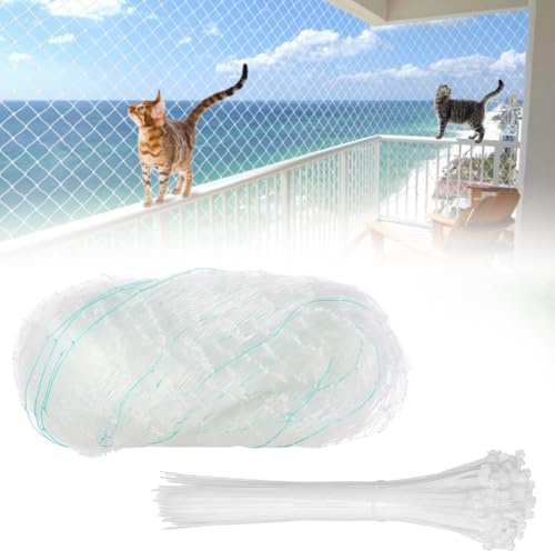 DIFLAX 10x3m Rete per Gatti Balcone, Rete Anti Uccelli, Rete in Nylon, 150 Cinghie di Fissaggio, Protezione Gatti, Rete Balcone, per Balconi, Finestre, Terrazze