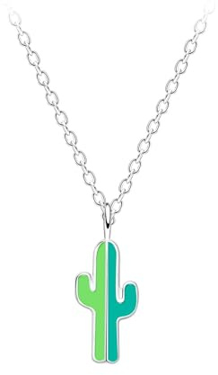 MONKIMAU Kinder Halskette Kaktus aus 925 Sterling Silber - Mädchen Halskette, Kinderkette, Halsschmuck, Anhänger - hypoallergen, nickelfrei & verstellbar