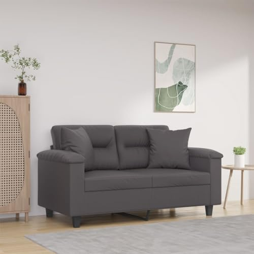 Mimdixy Modernes Sofa Bettcouch,2-Sitzer-Sofa mit Zierkissen Grau 120 cm Kunstleder für Wohnzimmer Wohnung Schlafzimmer Büro