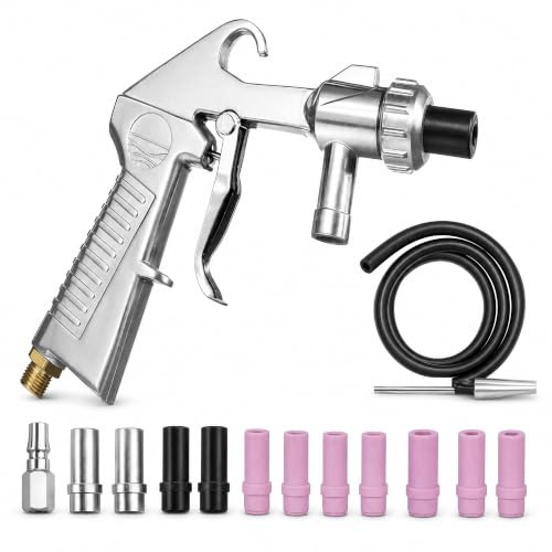Sandstrahlpistole Druckluft Set - mit Düsen und 1m Gummischlauch | Sandstrahlpistole für Kompressor Kfz Bremsen Rostentfernung und Metalloberflächen Reinigung