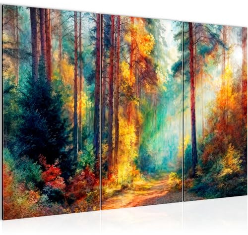Runa Art Wandbilder Wald Bild XXL Wohnzimmer Schlafzimmer Büro Waldlandschaft Grün 120 x 80 cm 3 Teilig 061131a