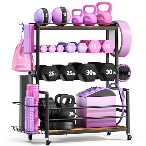 3-Tier Barbell and Kettlebell Rack, Medicine Ball Holder, 600-Pound Steel Organizer