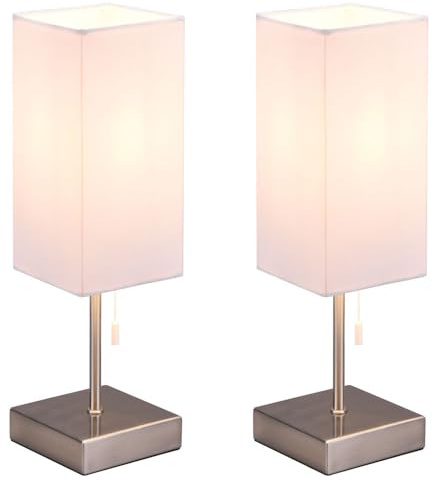 Tischlampe Tischleuchte Stoff USB C Wohnzimmerleuchte Zugschalter Ladefunktion, Metall, 1x E27 Fassung, LxBxH 10x10x35 cm, 2er Set