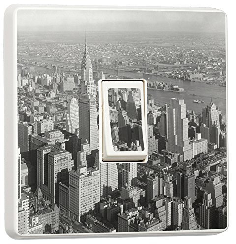 Pack of 2 Black, White New York City Decorative Design for Single Light Cover, Self-Adhesive Vinyl Skin Sticker