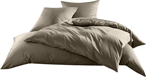 Bettwaesche-mit-Stil Mako-Satin Baumwollsatin Bettwäsche Uni einfarbig zum Kombinieren (240 cm x 220 cm, Braun)