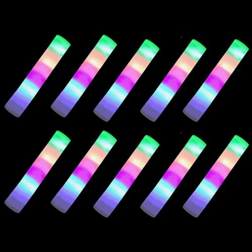 10x LED Schaumstoff Leuchtstick mit Lichteffekt blinkend Glowstick Partylicht