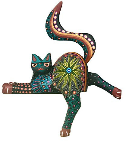 ALKIMIA INC Mexikanische Alebrije Katze, Holzschnitzerei, handgefertigt, Regalsitzer, Skulptur (schwarz)