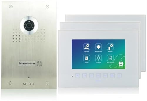 MATHFEL 4 Draht Video Türsprechanlage Gegensprechanlage 3x7'' Monitor, Türstation für 1 Familienhaus, 170° Weitwinkel-Kamera