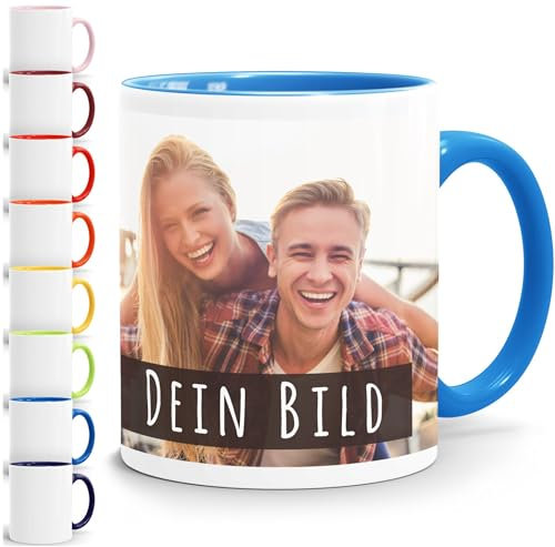 SpecialMe® personalisierte Fototasse mit eigenem Foto persönliches Geschenk Kaffeetasse mit Bild selbst gestalten inner-blau Keramik-Tasse
