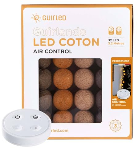 GuirLED - LED Baumwollkugeln Lichterkette USB - Drahtlose Fernbedienung - Baby Nachtlicht 2h - Dual USB 2A Netzteil enthalten - 4 Intensitäten – 32 Kugeln 3.2m - Mesopotamia