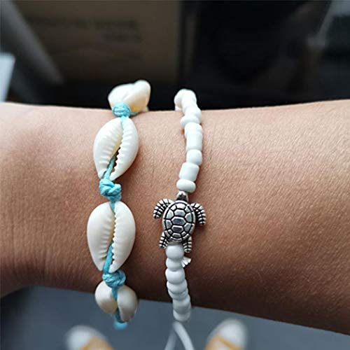 TseenYi Bracelet de cheville créatif rétro avec breloques de tortue et de coquillage pour femme et fille