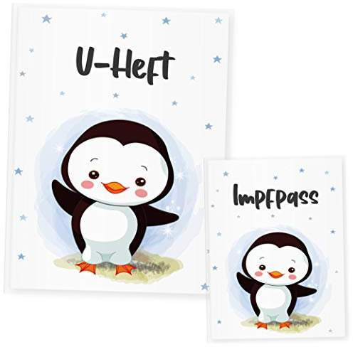U Heft und Impfpass Hülle Set Babytiere (Uheft Set, Pinguin Blau)