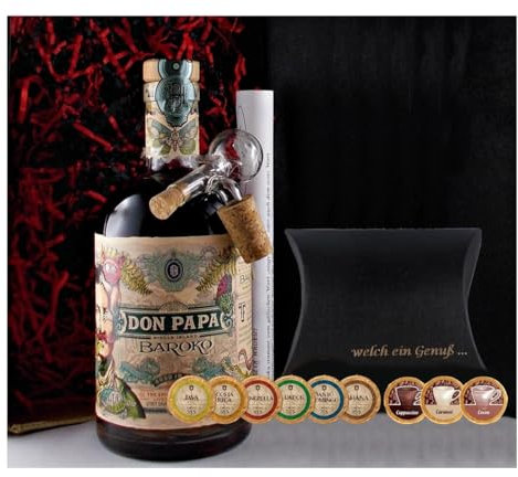 Geschenk Don Papa Rum Baroko + 9 Edelschokoladen in 9 Sorten + Glaskugelportionierer