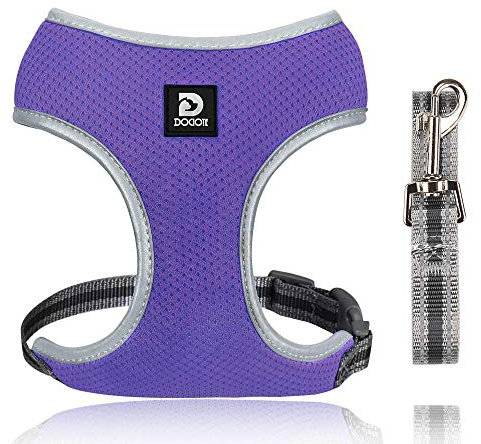 Dociote Hundegeschirr Set mit Leine - Brustgeschirr Welpengeschirr Set mit Leine & Reflektorstreifen verstellbares Geschirr für Welpen kleine Hunde Katzen Lila L