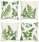 Bonhause Fern Leaves Cushion Covers 45 x 45 cm Green Botanical Leaf Decorative Throw Pillow Covers Polyester Linen Pillowcases for Sofa Garden Outdoor Decor Set of 4
