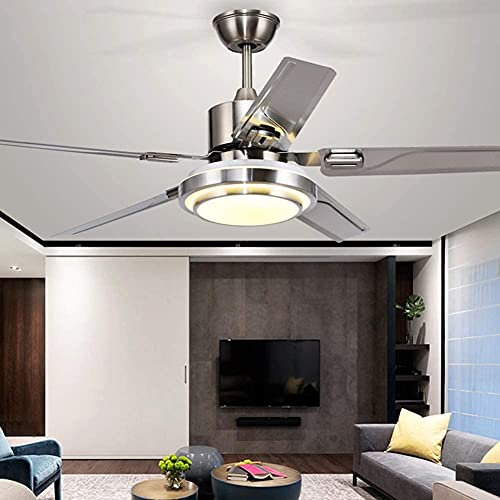 WHYIN Ceiling Fans with Light,52 Inch Remote Control 5 Stainless Steel Blades,Ceiling Fan with Silent Motor,3 Speed Setting 3 Color Change Chandelier for Living Room Bedroom Restaurant