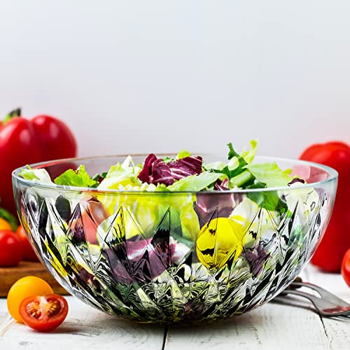 Glass Diamond Design Bowl Set - Decorative Centerpiece for Kitchen & Home Decor, Great for Dining, Living Room, Serving, Salad, Pasta, Candy, Fruit