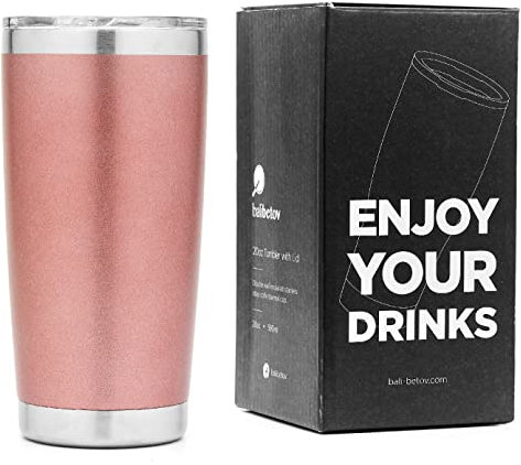 BALIBETOV 591ml Thermobecher Kaffee to Go - Edelstahl Isoliert Kaffeebecher to Go - Ideal für Reisen, Outdoor, Tee, Wein, Bier und mehr (Roségold)