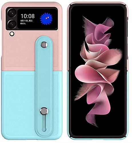 Topme Cover per Samsung Galaxy Z Flip4 5G 6.7 Inches Custodia Case, Robusta Custodia per PC con Cinturino Da Polso.Rosa