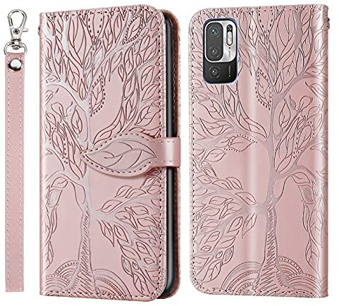 Vkooer Coque pour Xiaomi Poco M5s / Redmi Note 10 4G / Note 10S Housse Premium Cuir PU Étui Flip Portefeuille à Rabat avec Porte Cartes et Magnétique, Or Rose