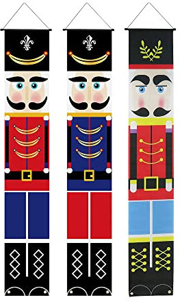 STERUN Set Of 3 Door Flag Nutcracker Printed Nylon Banner With Hanging Loop & Two Metal Eyelets Ideal For Christmas Decoration | Nutcracker Christmas Banners | Nutcracker Christmas Decorations