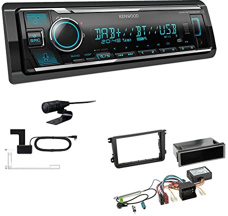 Kenwood KMM-BT508DAB 1-DIN Digital Media Receiver Autoradio DAB+ Bluetooth Amazon Alexa Einbauset passend für Volkswagen VW Caddy III ab 2003 schwarz inkl Canbus