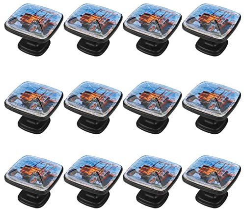 12 Packungen quadratischer Griff Knöpfe Traktor Blue Sea