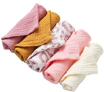 Reoyloep Musselin Tücher für Baby, 5-Pack Musselin Quadrate 23x23cm/9.06x9.06 Baby Burp Tuch Baumwolle Gesichtstücher Super Soft