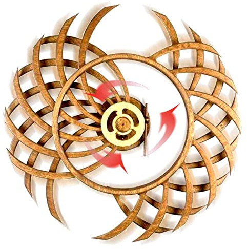 SKaTR 13,7-Zoll-Holz-Kinetische Wandkunst-Skulptur, abstrakte 3D-Windmühlen-Wanddekoration, kinetische Energie, die unendliche kinetische Skulptur für die drehbare Wanddekoration der Hausbar,C