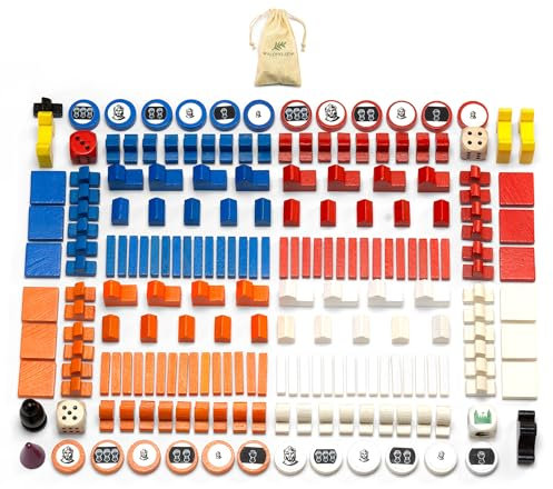 Waldfelsen® Spielfiguren aus Holz - 16 Städte, 20 Siedlungen, 60 Straßen, 60 Schiffe, 12 Ritter, 6 Stadtmauern und Zubehör geeignet für das Basisspiel und die Seefahrer-Erweiterung von Die Siedler
