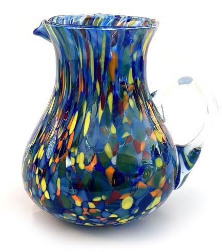 MAZZEGA ART & DESIGN - Klassische Karaffe aus mundgeblasenem und handgearbeitetem Glas mit Murano-Murrine, Linie I Colori di Murano 1000 ml. Made in Italy (BLU, 1)
