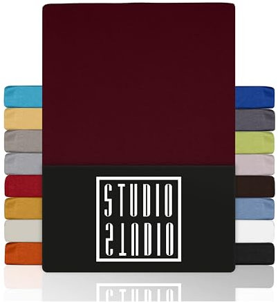 STUDIO Basic Spannbettlaken 180x200cm – Jersey-Spannbetttuch aus 100 % gekämmter Baumwolle – Bordeaux – Öko-Tex Zertifiziert, bügelfrei & elastisch – für Matratzen 15–25 cm