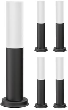 ledscom.de 5 Stück Pollerleuchte PORU, Glas, für außen, anthrazit, rund, 37,5cm, inkl. E27 Lampe, max. 963lm, warmweiß