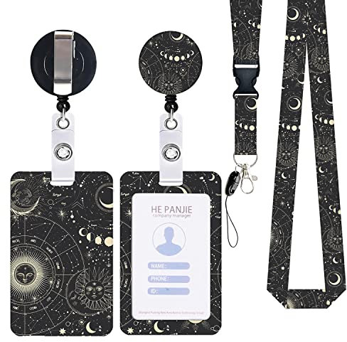 Zemolo Porte Badge de Carte d'Identification avec Cordon Tour de Cou, Porte-cartes Swivel Lobster Clasp avec Lanières Rétractables pour Cartes d'étudiant d'infirmière Clés Caméra Etoiles