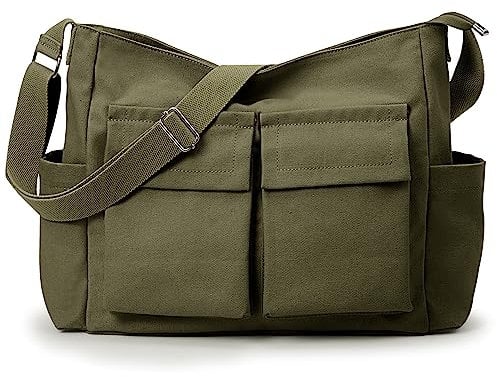 KALIDI Canvas Umhängetasche Crossbody Messenger Bag Schultertaschen Damen Herren Große Casual Hobo Bag Wasserbeständig Schulter Tote Bag