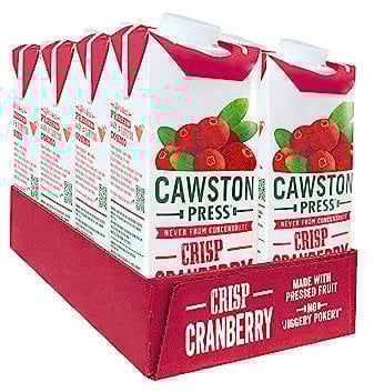 Cawston Press Cranberry Pressed Juice - 1 Litre Pack of Juice Cartons All Natural – Vegan – No Added Sugar, (Pack of 8)