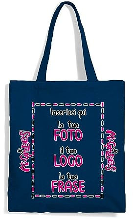 Mr. Gadgets Shopper Personalizzabile 100% cotone riutilizzabile-Con manici lunghezza 67cm -Dimentisoni 38x42 (BLU NAVY)