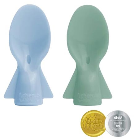 Cherub Baby Universal Reusable Non-Spill Baby Food Pouch Squeeze Spoon Topper Attachment 2 Pack with Travel Case (Cerulean/Sage)